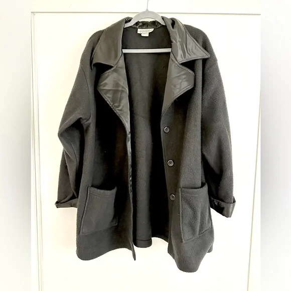 Black Teddy Jacket with Satin Accents - Picture 4 of 5